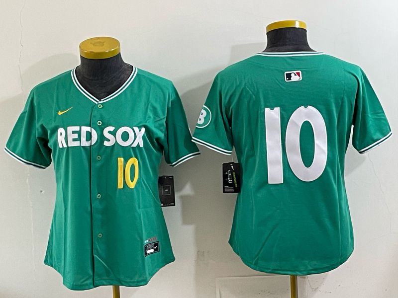 Women 2025 Boston Red Sox #10 No Name Drak Green Joint Name Nike MLB Jersey 05->women mlb jersey->Women Jersey